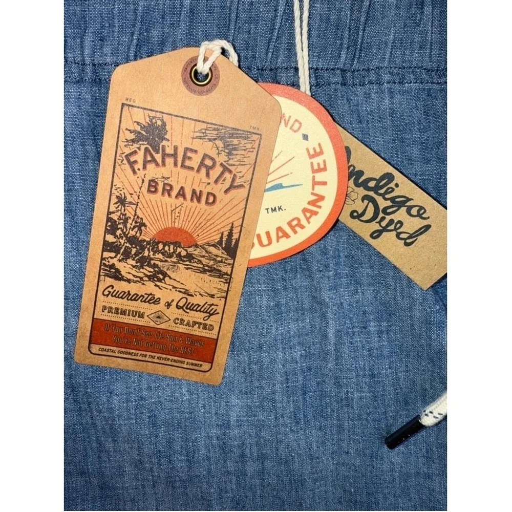 Faherty‎ Mens Small Essential Cotton Stretch Shorts Indigo Blue 6.5